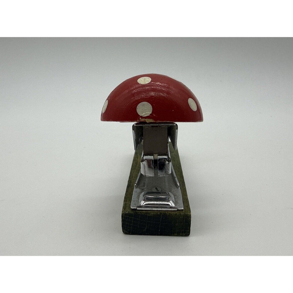 Vtg  60s 70s Amanita Red White Wood Mushroom Small  Stapler Lobeco Made In Japan - Picture 3 of 6